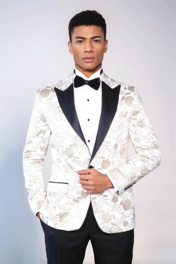 Floral Patterned White Men Prom Blazer