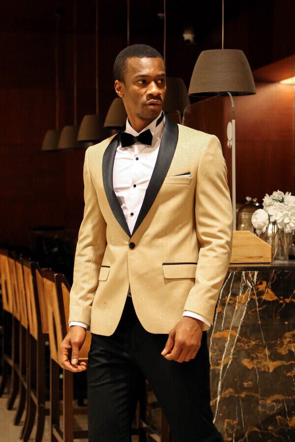 Yellow Shawl Lapel Sparkly Tuxedo Jacket