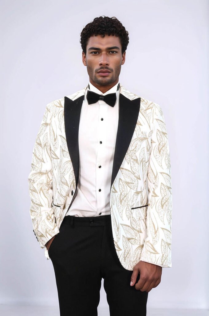 Glittery Slim Fit White Men Prom Blazer