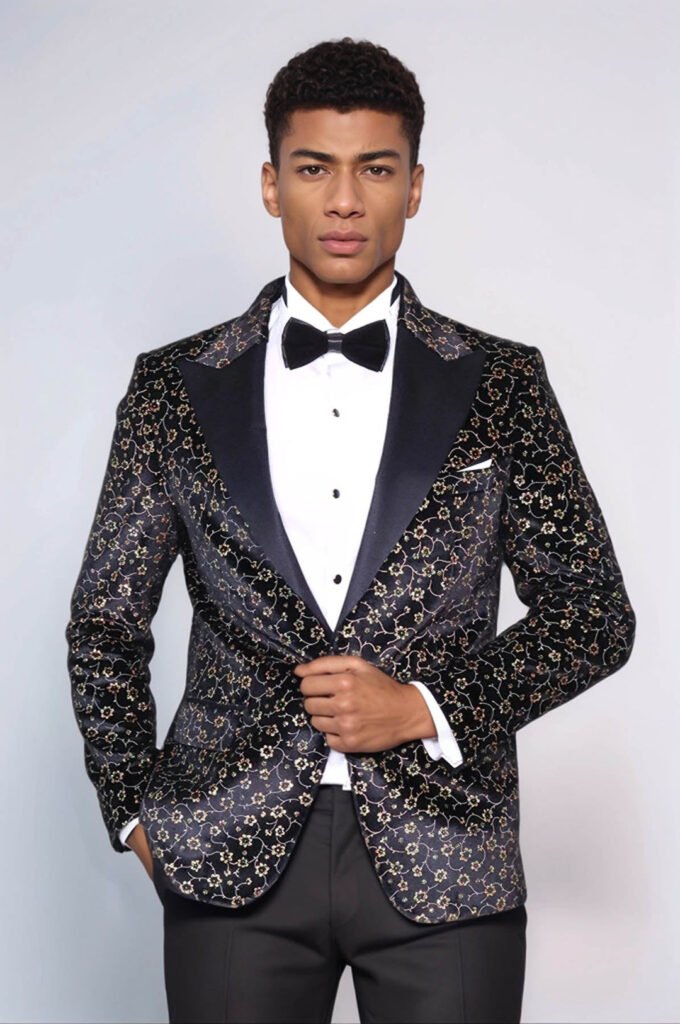 Tiny Flower Pattern Black Men Prom Blazer
