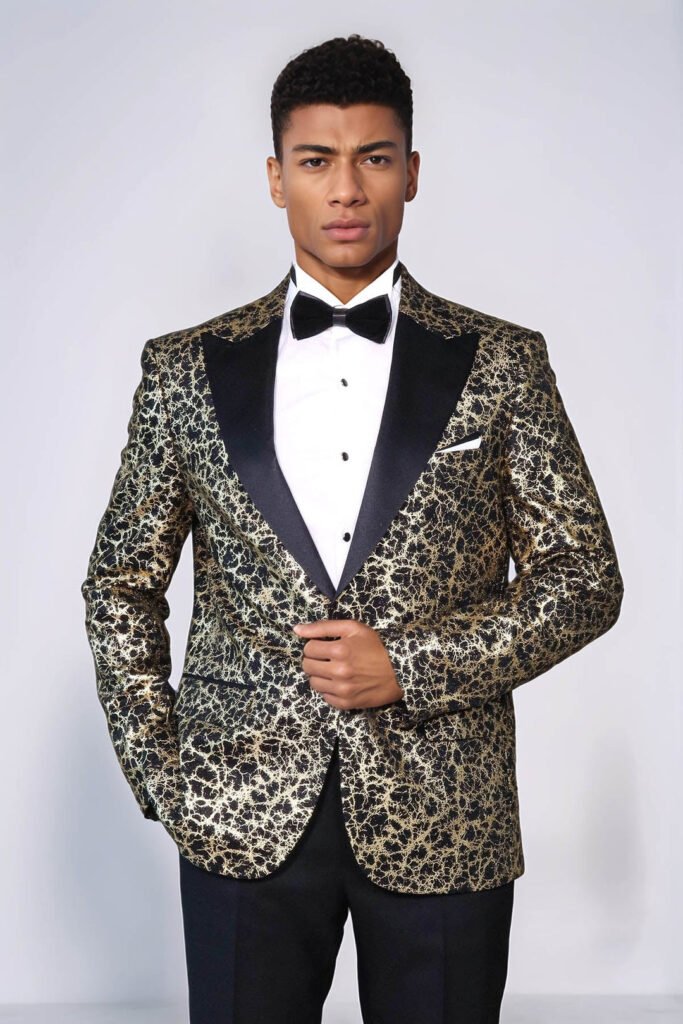 Root Pattern Peak Lapel Black Men Prom Blazer