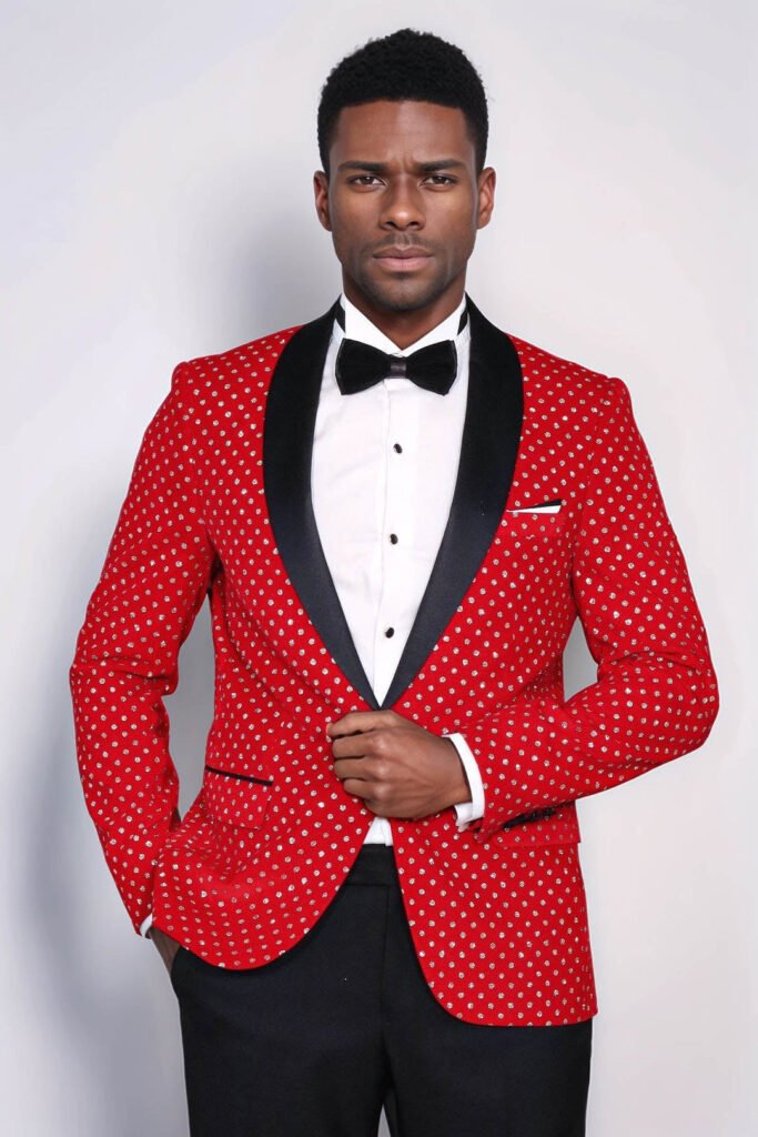 Dot Patterned Slim Fit Red Men Prom Blazer