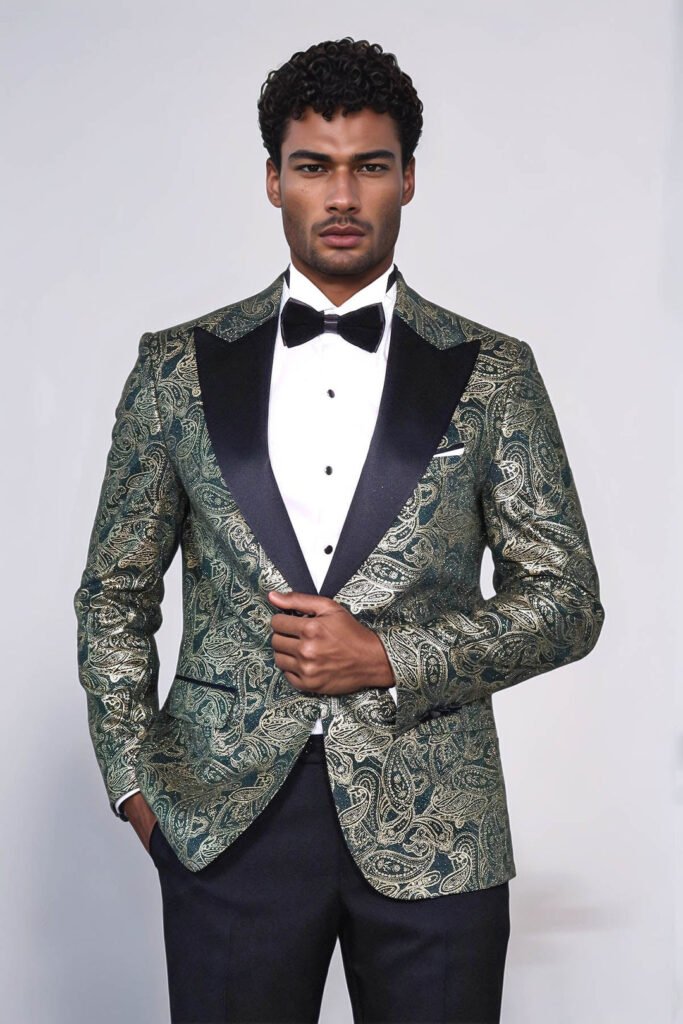 Paisley Peak Lapel Green Men Prom Blazer