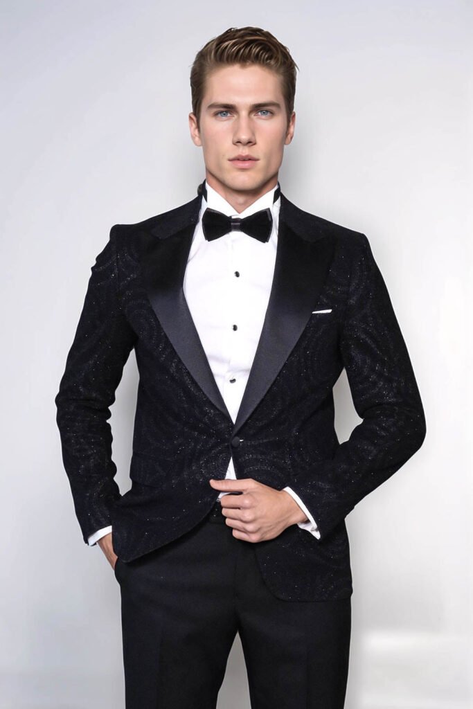 Hypnose Pattern Peak Lapel Slim Fit Black Men Prom Blazer