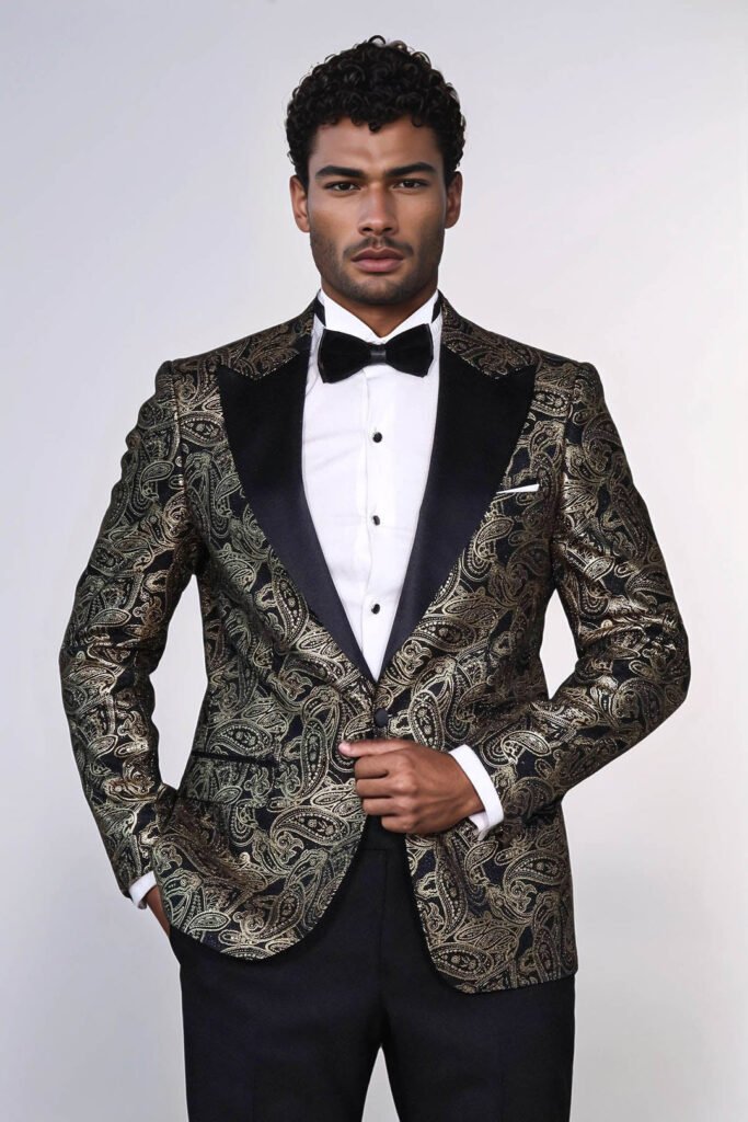 Paisley Peak Lapel Black Men Prom Blazer