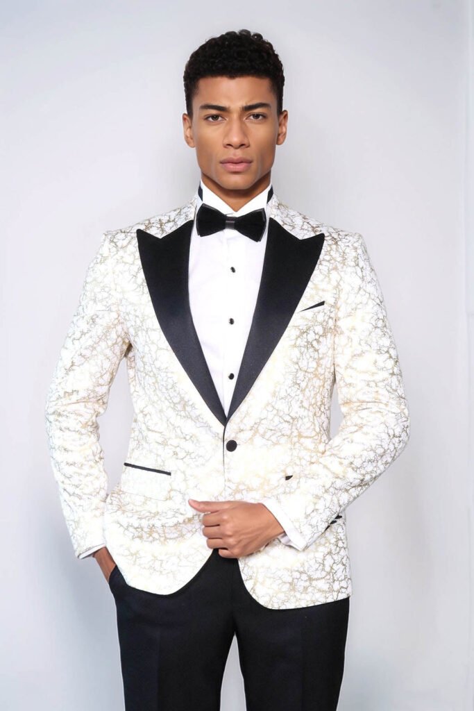 Root Pattern Peak Lapel White Men Prom Blazer