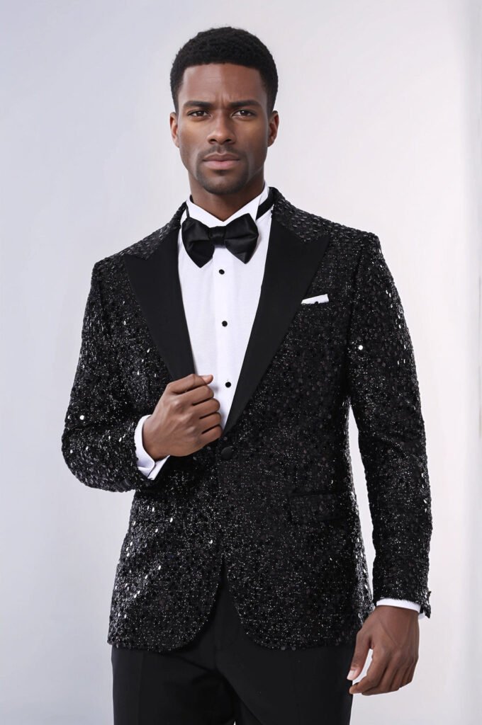 Sequin Patterned Black Party Blazer