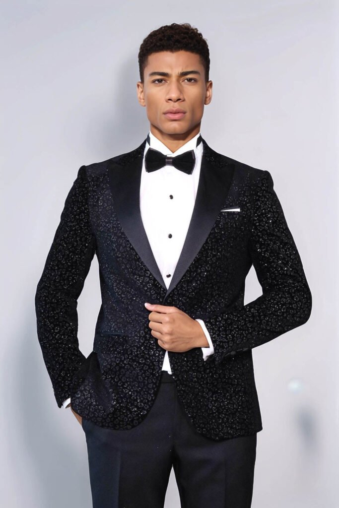 Leopard Pattern Slim Fit Black Men Prom Blazer