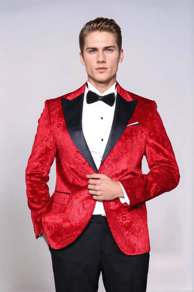 Floral Patterned Velvet Burgundy Men Prom Blazer