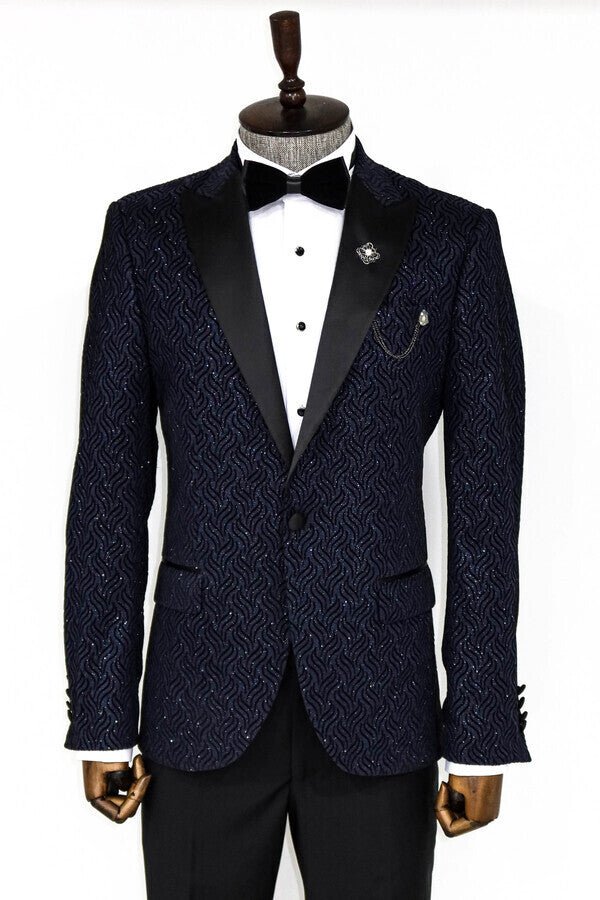 Glitter Shiny Navy Blue Men Prom Blazer
