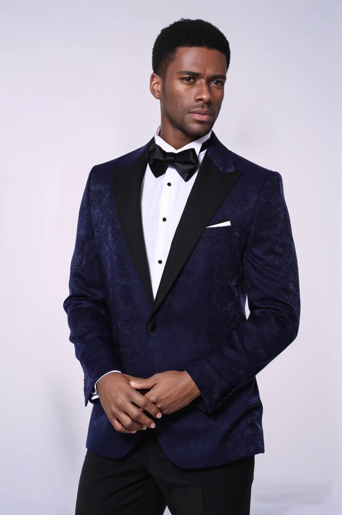 Navy Blue Patterned Party Blazer