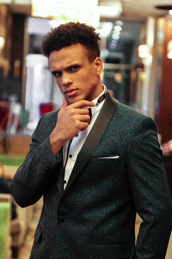 Green Shawl Lapel Sparkly Tuxedo Jacket