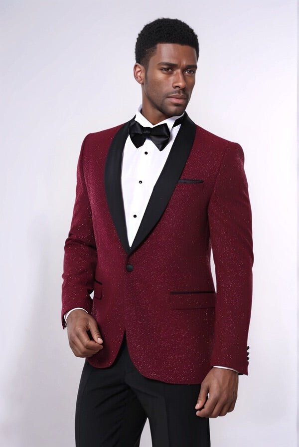 Burgundy Shawl Lapel Sparkly Men Tuxedo Jacket