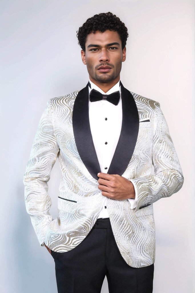 Gold Patterned Over White Men Prom Blazer