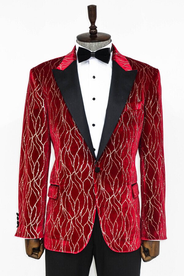 Silver Patterned Burgundy Men Prom Blazer