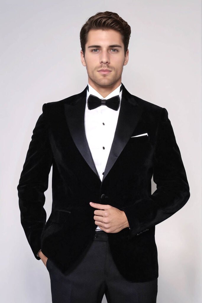 Peak Lapel Velvet Black Men Prom Blazer