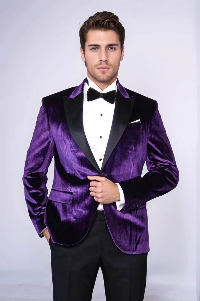Velvet Slim Fit Single Button Purple Men Prom Blazer