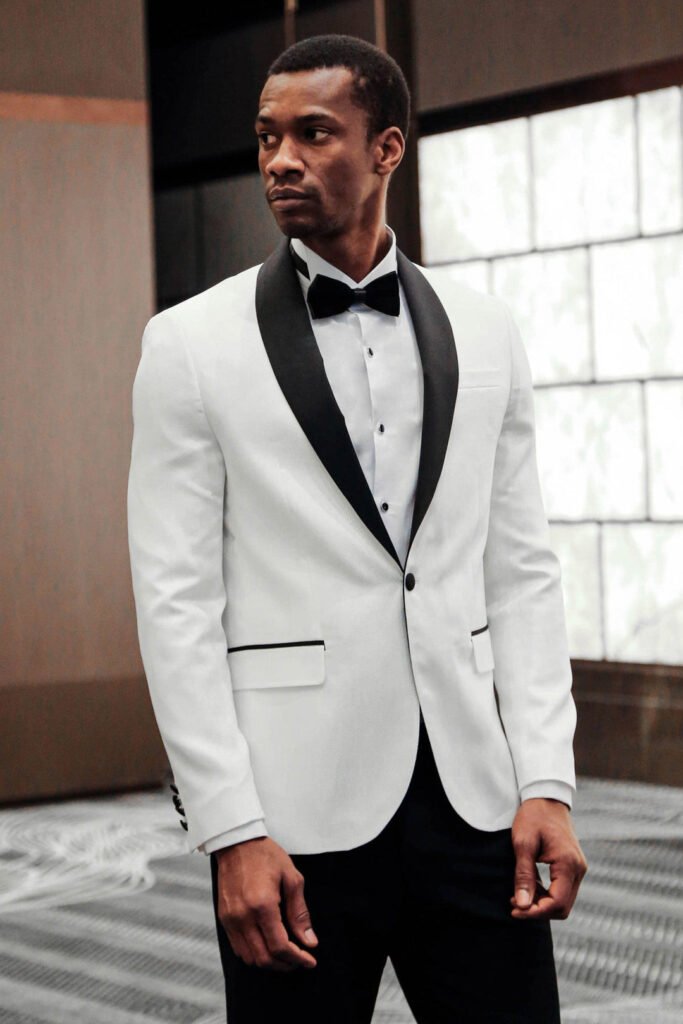 Shawl Lapel Floral Patterned White Men Prom Blazer