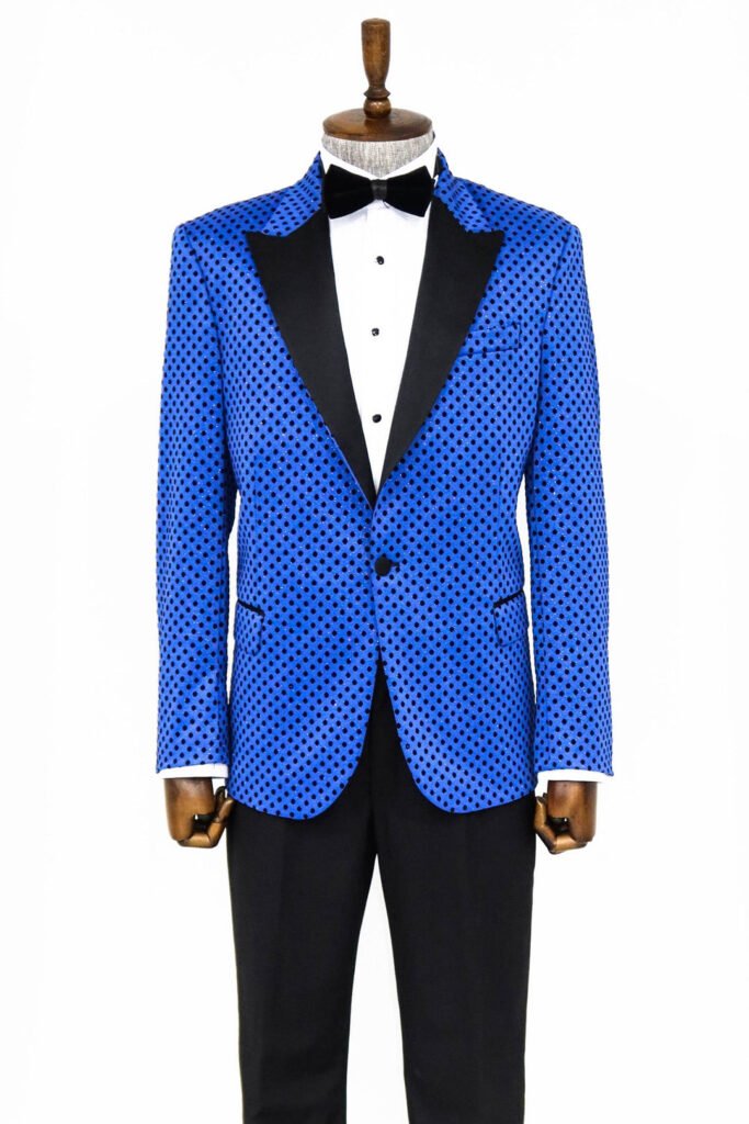 Sequin Dot Patterned Sax Blue Men Prom Blazer