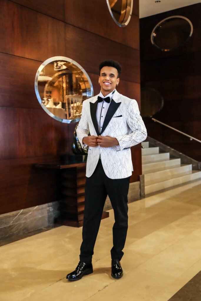 Silver Patterned White Men Prom Blazer