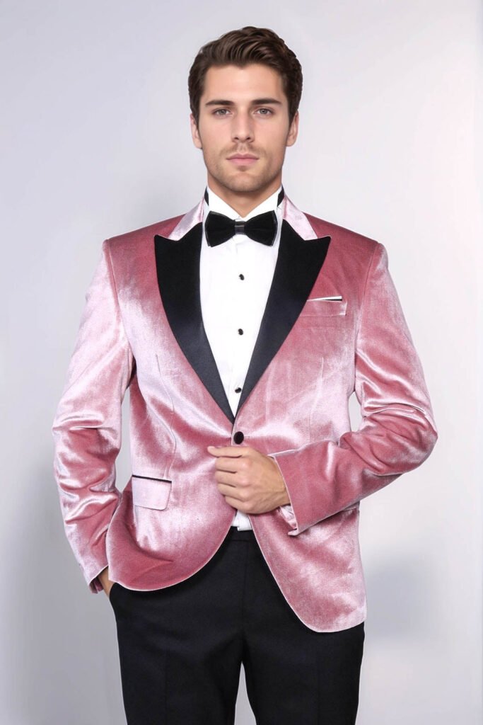 Slim Fit Peak Lapel Velvet Pink Men Prom Blazer