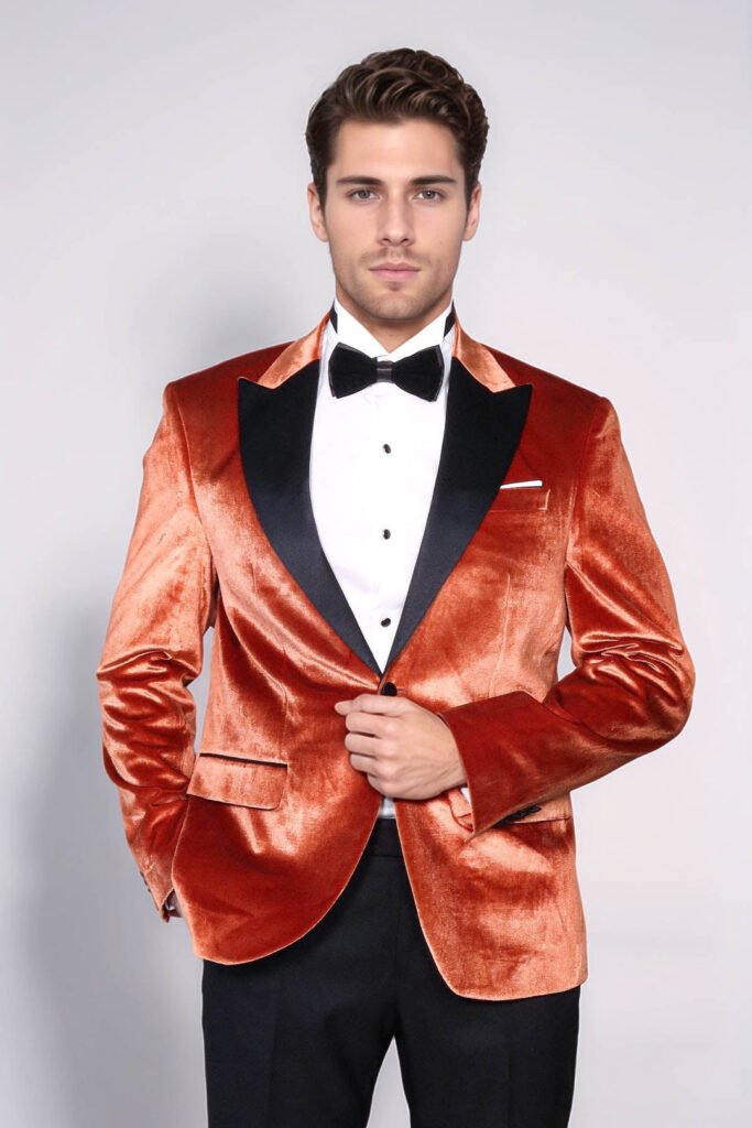Velvet Slim Fit Single Button Tan Men Prom Blazer