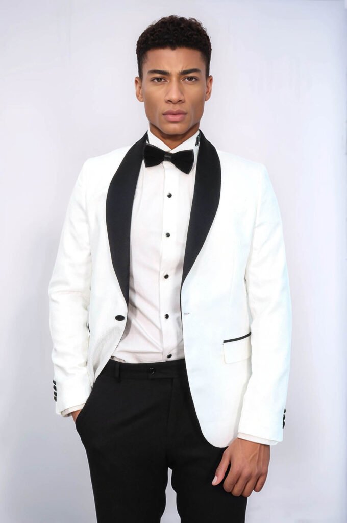 Pentagon Patterned Shawl Lapel White Men Prom Blazer