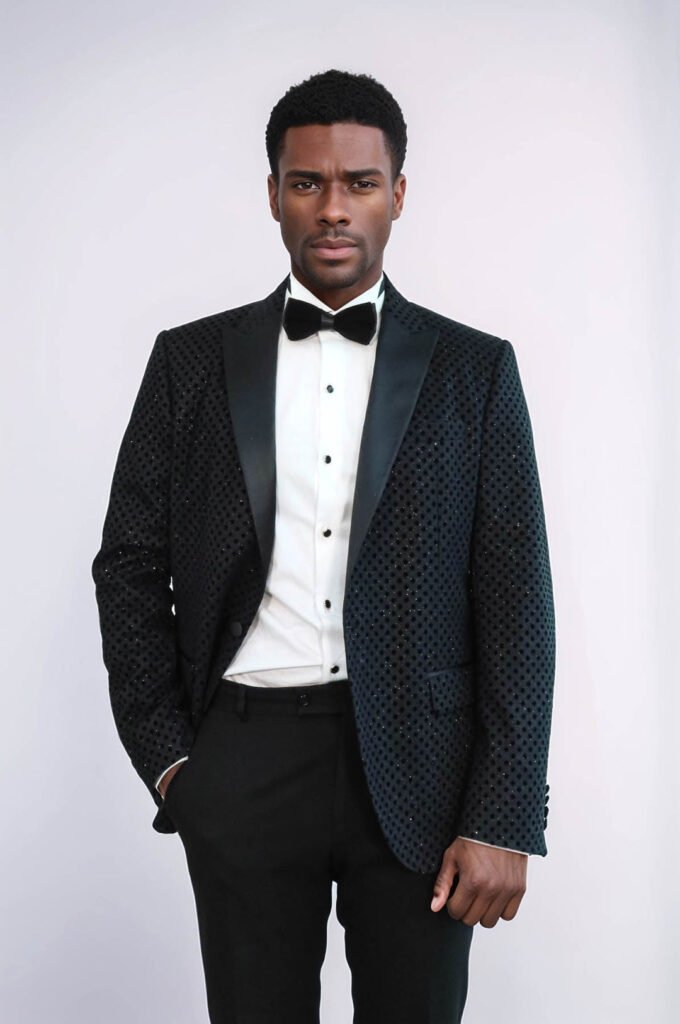 Sequin Dot Patterned Black Men Prom Blazer
