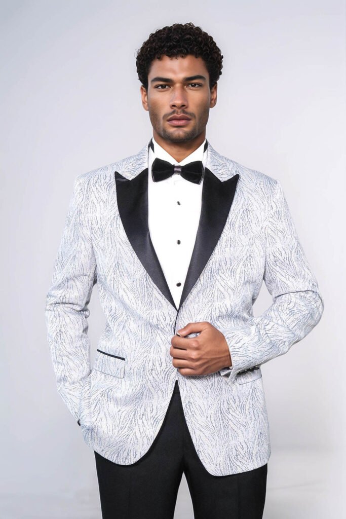 Glittery Patterned Light Blue Men Prom Blazer