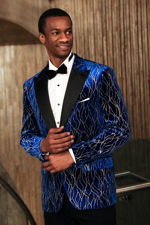 Silver Patterned Blue Men Prom Blazer