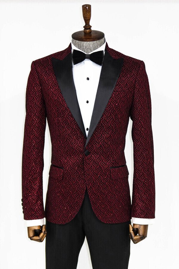 Shiny Patterned Burgundy Prom Blazer
