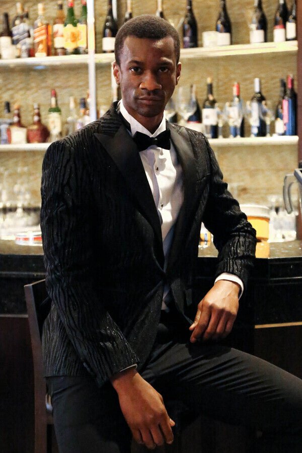 Slim Fit Zebra Patterned Black Prom Blazer