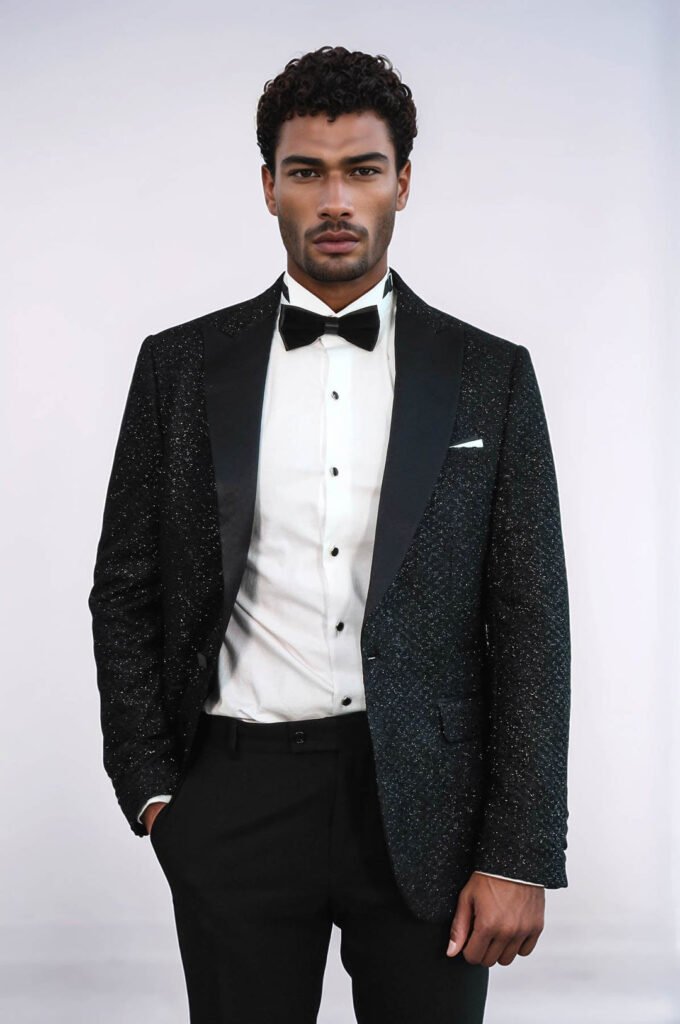 Gingham Patterned Glitter Black Men Prom Blazer