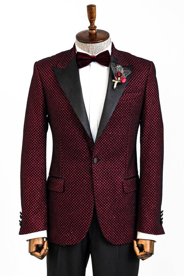 Black Patterned Over Burgundy Men Prom Blazer