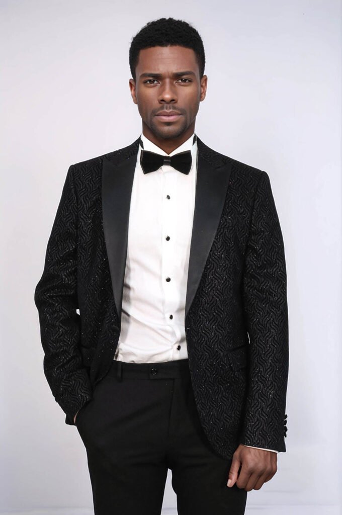 Shiny Patterned Black Men Prom Blazer