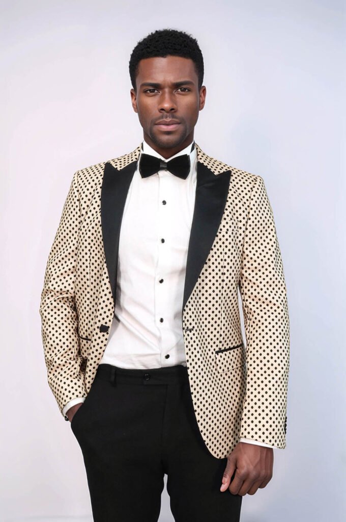 Sequin Dot Patterned Cream Men Prom Blazer