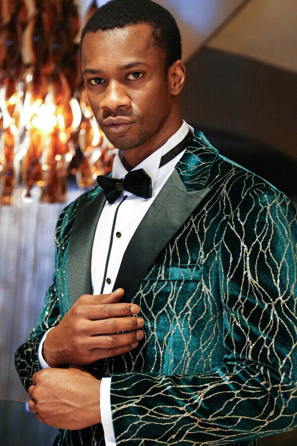 Patterned Dark Green Men Prom Blazer