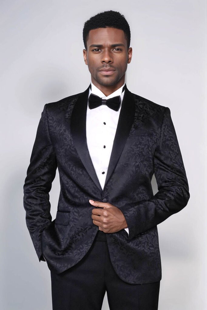 Shawl Lapel Floral Patterned Black Men Prom Blazer