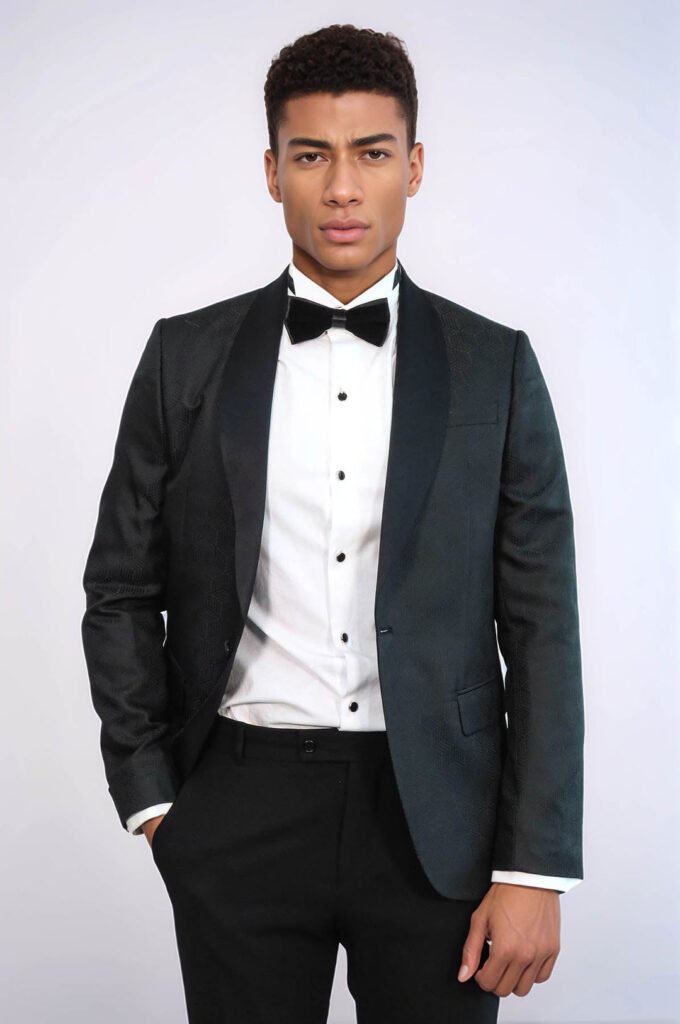 Pentagon Patterned Shawl Lapel Black Men Prom Blazer