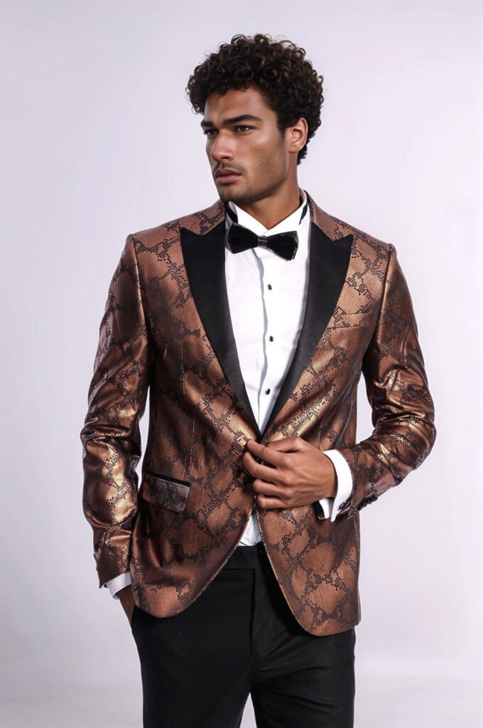 Patterned Slim Fit Brown Men Prom Blazer