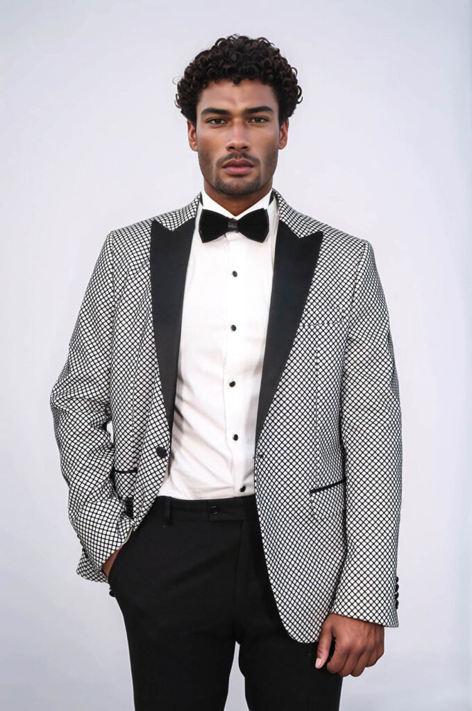 Black Patterned Over White Men Prom Blazer