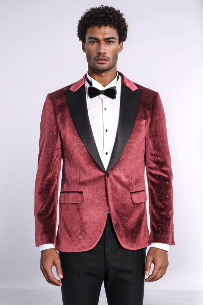Sparkle Slim Fit Velvet Burgundy Men Prom Blazer