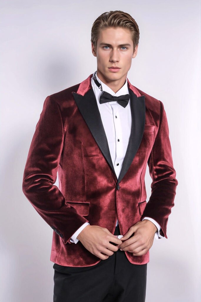 Velvet Slim Fit Burgundy Men Prom Blazer