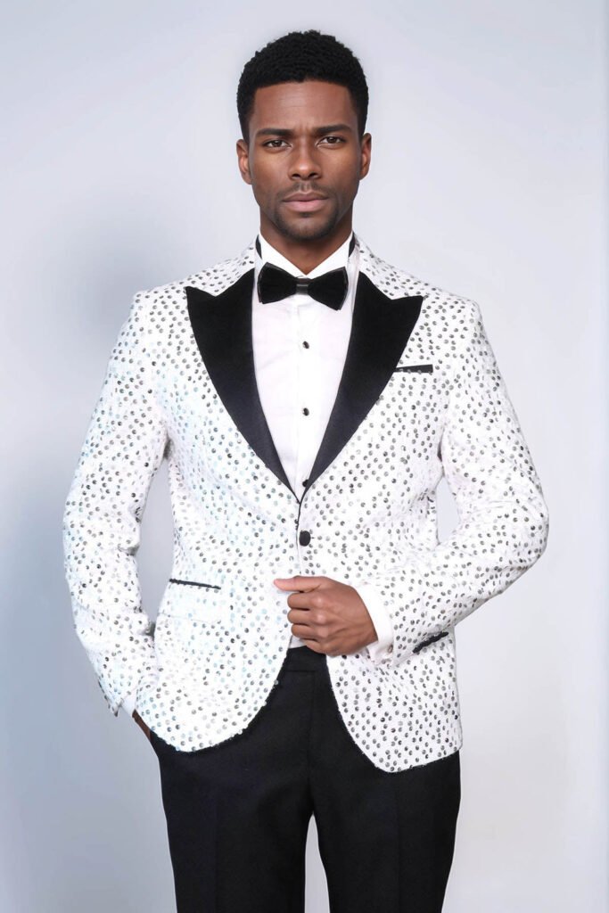 Glitter Pattern White Men Prom Blazer