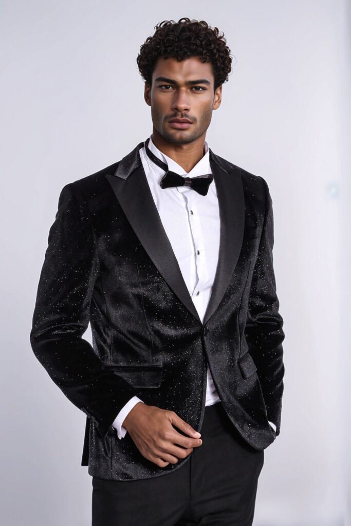 Sparkle Slim Fit Velvet Black Men Prom Blazer