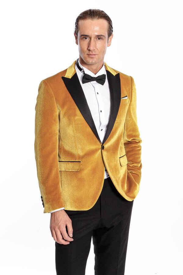 Velvet Slim Fit Yellow Men Prom Blazer