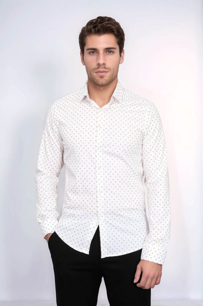 Minimal Golden Print White Men's Shirt