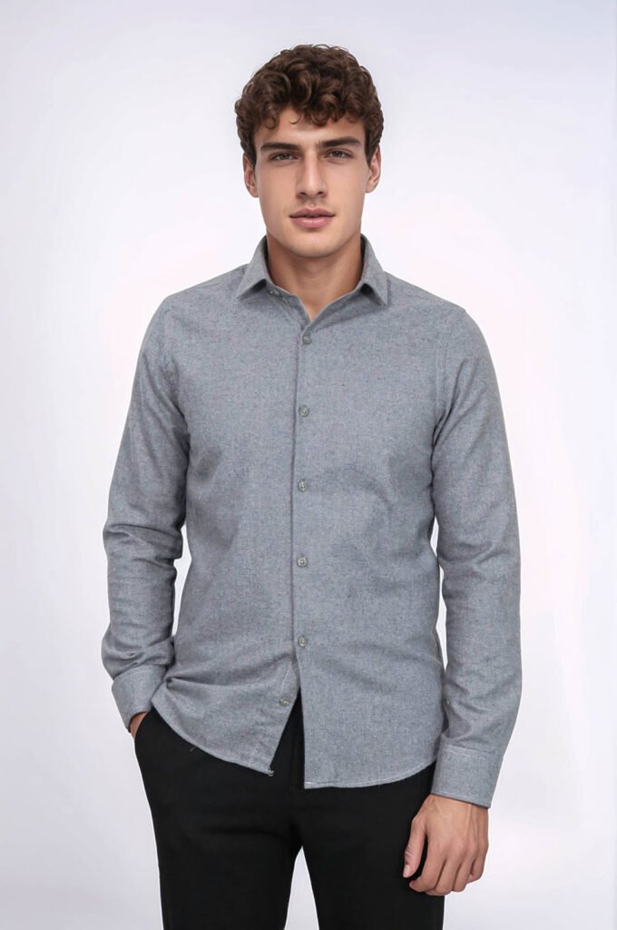 Plain Slim Fit Grey Men Lumberjack Men Shirt