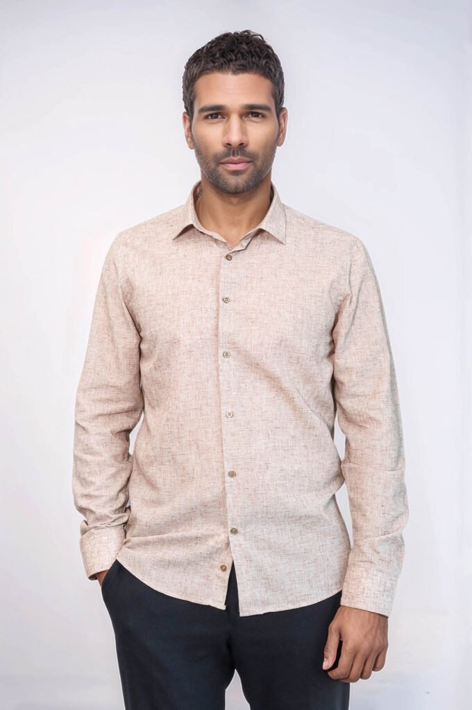 Slim Fit Patterned Brown Men Shirt