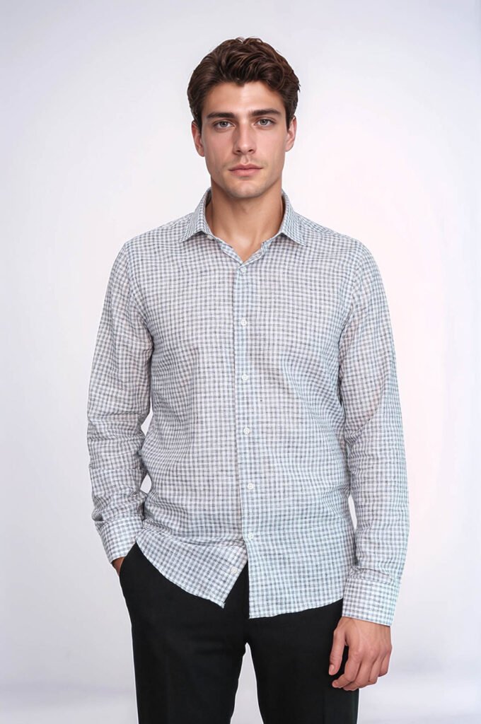Plaid Slim Fit Black Men Shirt